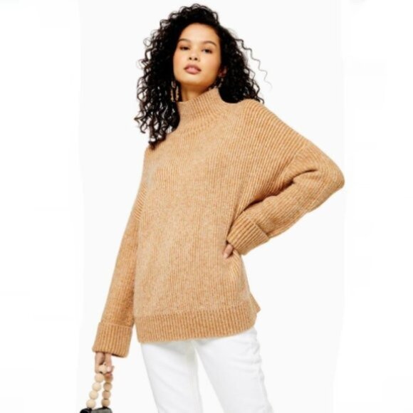 Topshop Sweaters - Topshop Camel Knitted Super Soft Funnel Neck Sweater Size 8-10 NWT